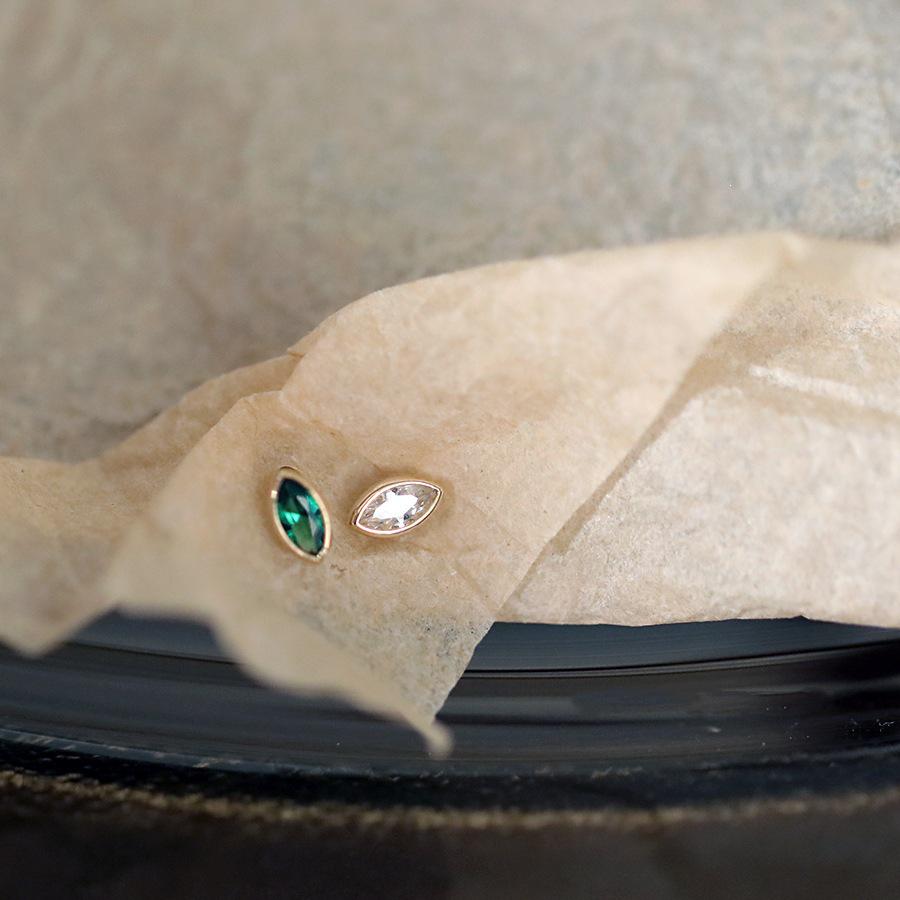 14K Gold-Plated Sterling Silver Green & White Marquise Cubic Zirconia Mini Stud Earrings Gold with Green Gem Pair (includes backings)