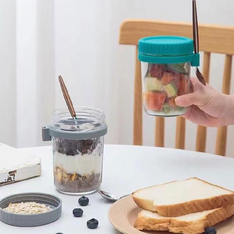Practical Cereal Container With Spoon And Secure Top Glass Overnight Oats Jar Food Storage Organiser for Breakfast
