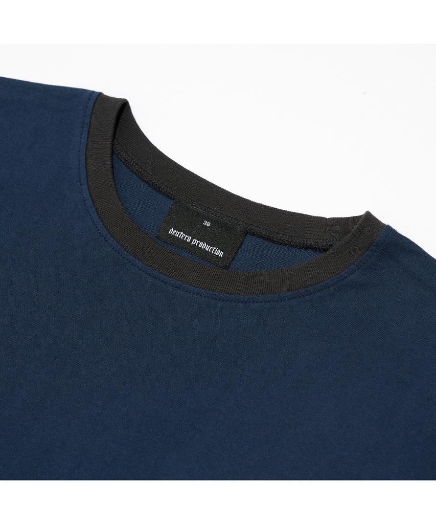 Dyutelo Neck Color Box Short Sleeve T-Shirt Navy