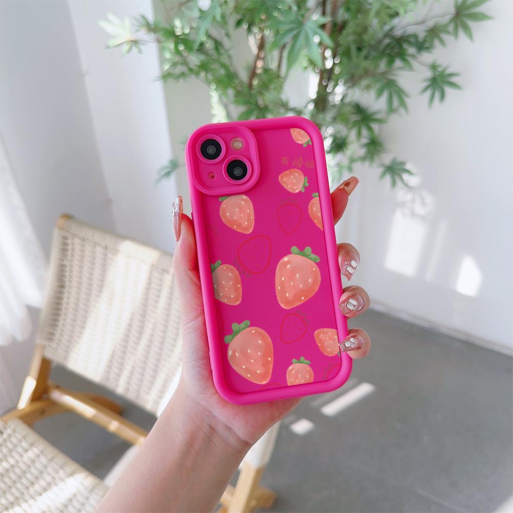 Fresh Strawberries Pattern Soft TPU Phone Case for iPhone 17 Air 16 15 14 Pro Max Plus 13 12 Mini 8 7 X Xs Back Cover