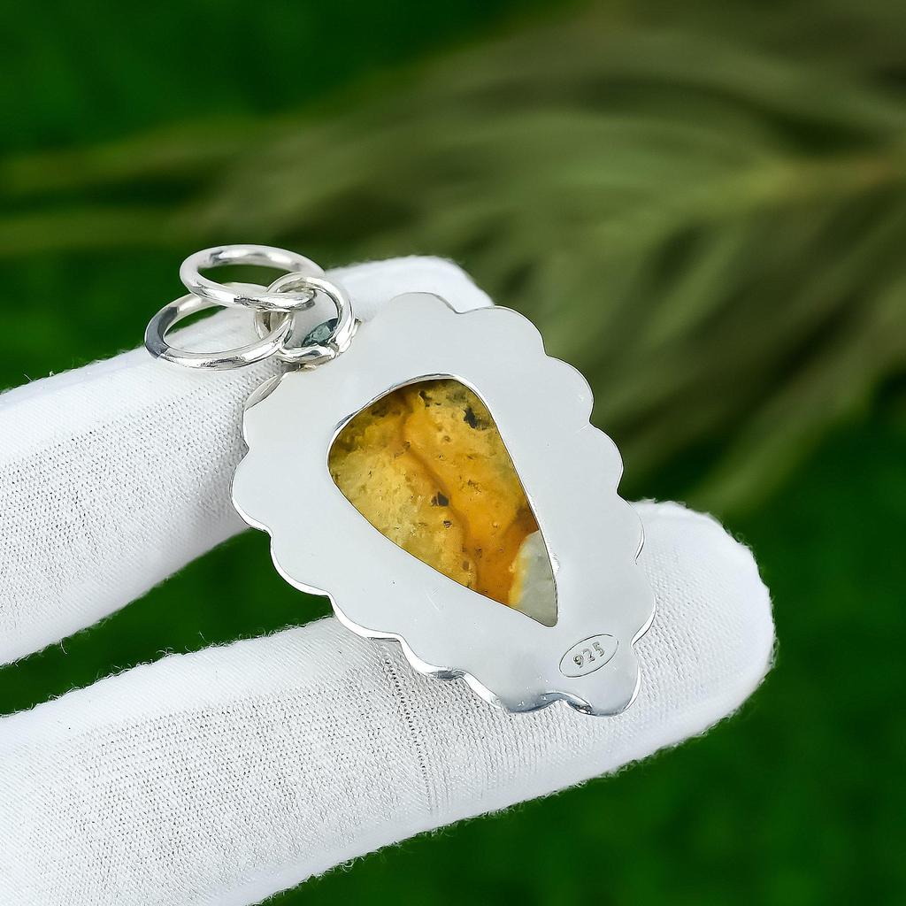 Pear Natural Polychrome Jasper Bezel Daughter Pendant Jewelry Sterling Silver