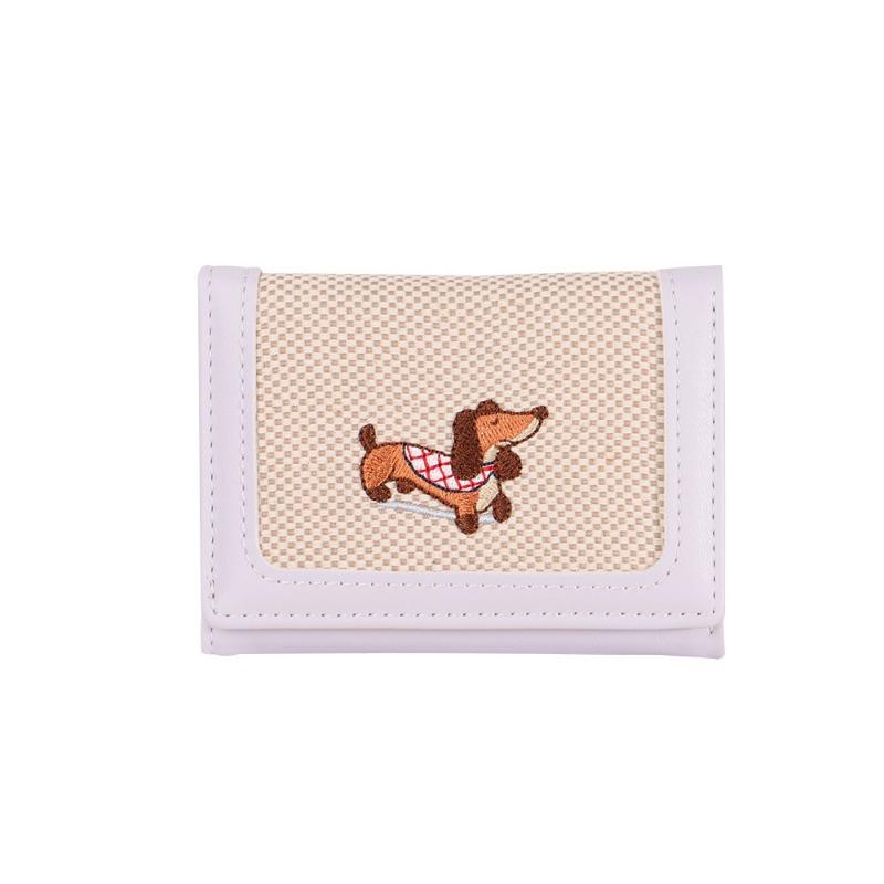 New Pu Leather Change Bag Women's Fabric Art Literary Card Bag Small and Portable Cartoon Cute Canvas Embroidered Wallet Women