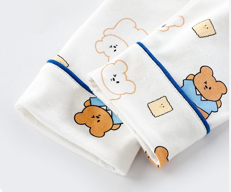 Jaydyequ Baby Pajamas for Long Sleeve Loungewear Front Bear 110cm Boys, Spring/Autumn/Summer, Set, Kids' Roomwear, Gift, Buttons, Print, Blue,