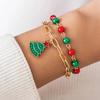 Salircon 2 Pcs/set Cute Christmas Tree Pendant Bracelet Women Trendy Red Green CCB Beads Metal Chain Bangles Couple Jewelry Gift