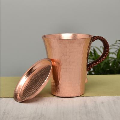 Ručně vyrobený hrnek na kávu z čisté mědi, tepaný, zesílený hrnek s víčkem, hrnek na studenou vodu, pivo, nádobí na Moscow Mule, barové nádobí