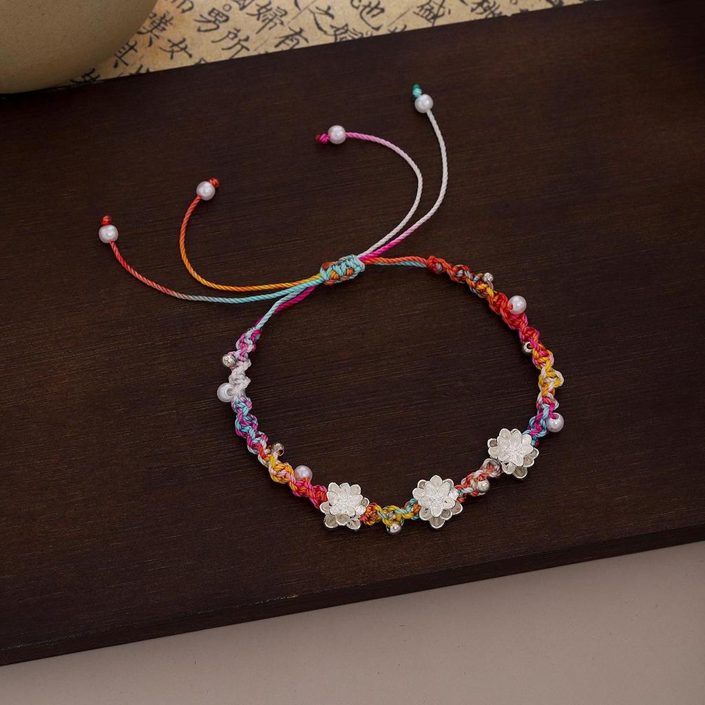 Colorful Lotus Pearl-Embellished Ethnic Bracelet