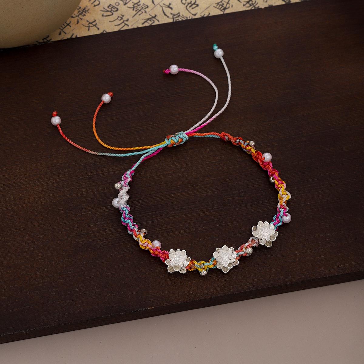 

Colorful Lotus Pearl-Embellished Ethnic Bracelet