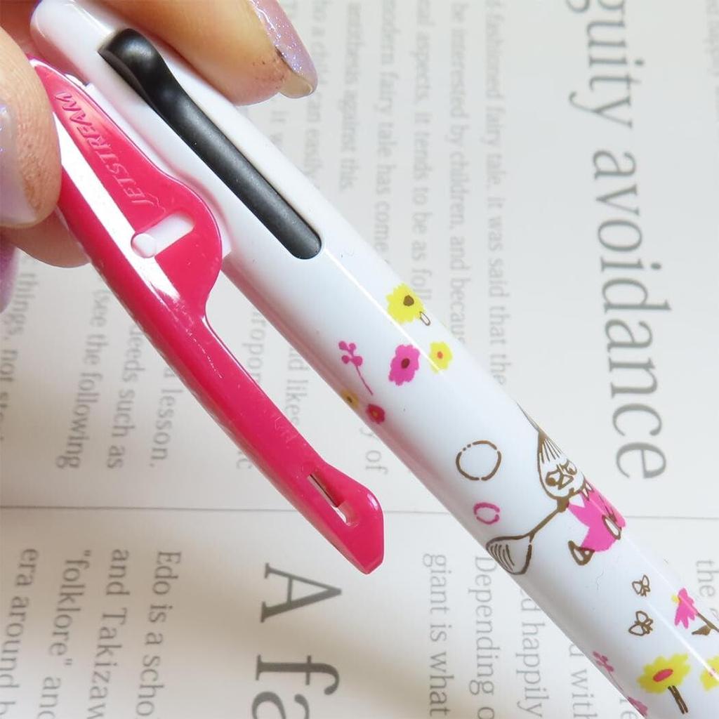 Moomin Ballpoint 3 Jetstream Made In Little My Flowers Set and Name Pen, Colors, 0.5, Japan, (Pen Stickers)