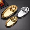 304 Stainless Steel Oval Dumpling & Snack Plate with Sauce Holder