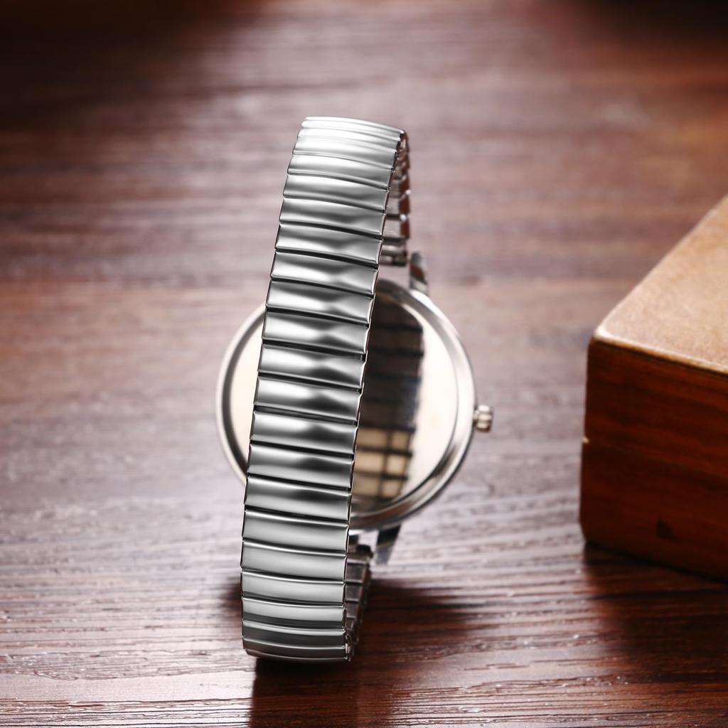 Waterproof Watch with Large Analog Numeric Stretchable Stainless Steel Quartz Fashion Watch Perfect for or as a Gift for Her Women's Display, Silver