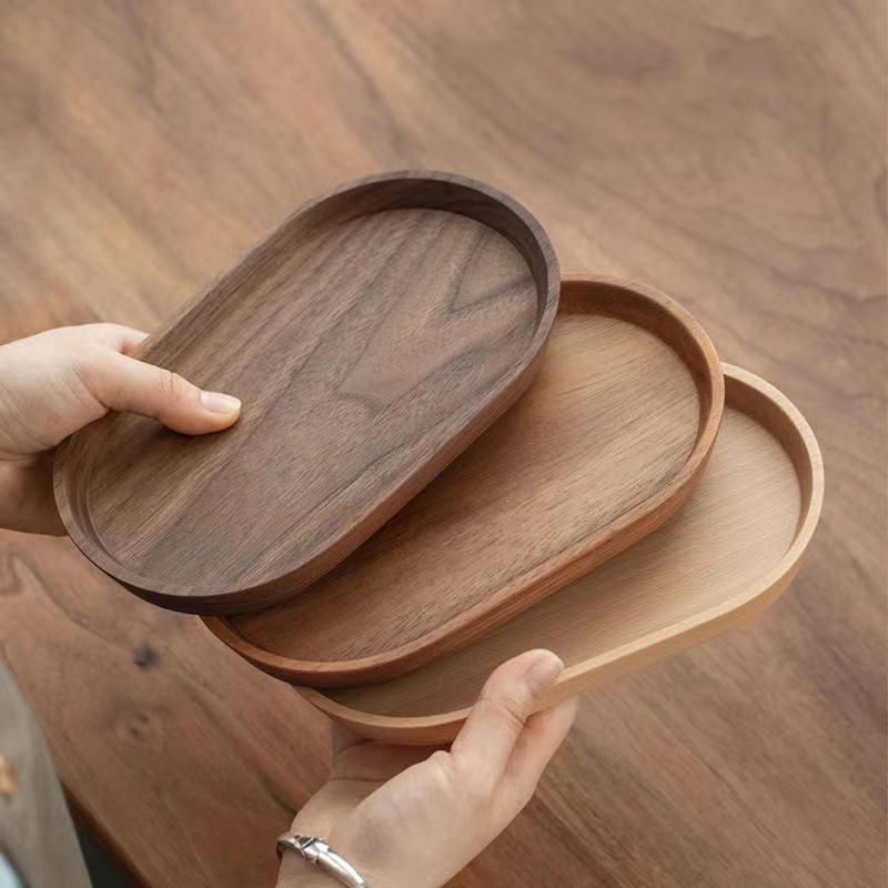 High Quality Wooden Serving Tray Walnut Coffee Tray Saucer Tea Dessert Sushi Fruit Plate Storage Pallet Kitchen Accessories