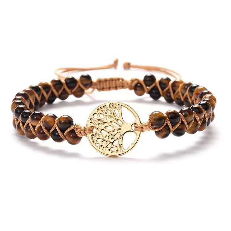 Blue emperor stone tree of life bracelet steel color tree of life pendant woven double row emperor stone tree of life bracelet