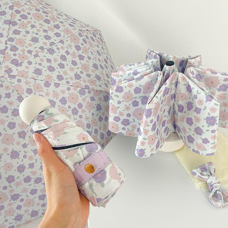 1pc Gentle Floral Ins Wind Sun Protection Folding UV Rain and Light Dual-use Portable Sunshade Umbrella