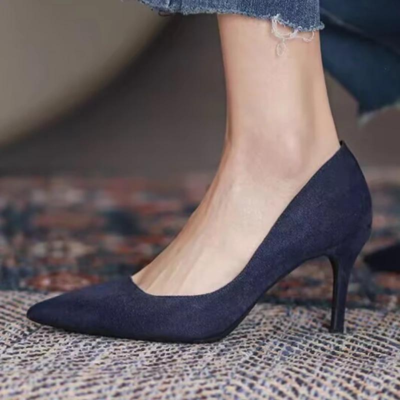 Moda 2024 Wiosna i Jesień Szpiczasty Nosek Płytkie Wycięcie Damskie Wysokie Obcasy Moda Jednolity Kolor Wsuwane Bankiet Ślub Damskie Wysokie Obcasy