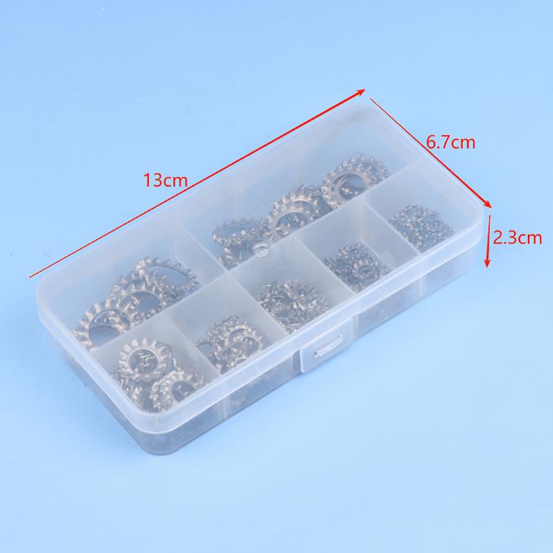 160 szt./pudełko Stal nierdzewna Zewnętrzne Wieloząbkowe Podkładki Blokujące Gwiazdkowe Zestaw Asortymentowy 7 Rozmiarów M3 M4 M5 M6 M8 M10 M12