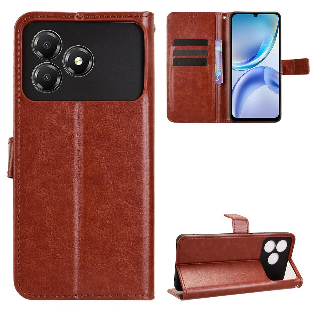 For ZTE Blade A36 PU Leather Case with Strap Crazy Horse Texture Phone Wallet Cover