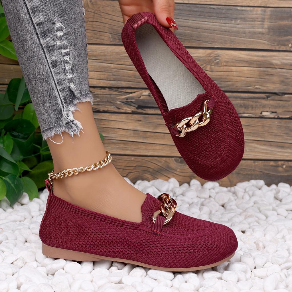 Women Flats Spring 2025 New Large Size Flat Loafers Shoes Women Knitting Slip-on Round Head Breathable Shoes for Women