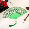 Chinese-Style Flowers Folding Fan For Performances & Hanfu Photos With Elegant Floral & Pearl Tassels Design Festive Decor