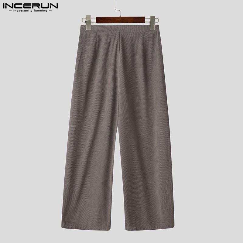 INCERUN Men Spring High Waist Buttons Solid Casual Long Chunky Pants Trousers 