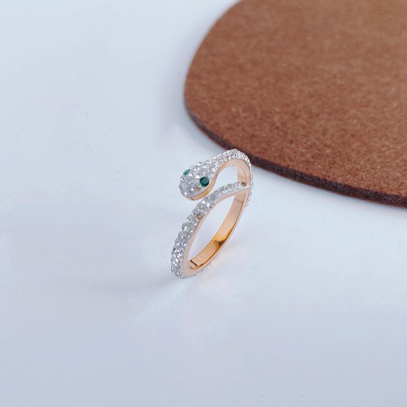 Korean Minimalist Titanium Steel Snake Ring - Elegant Full Diamond Design for Women