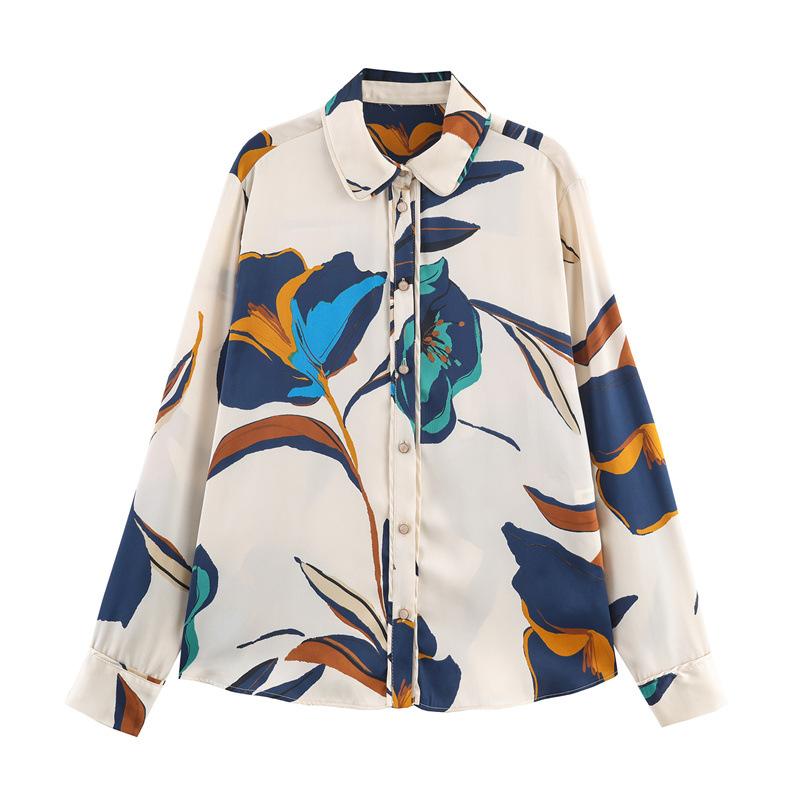 Autumn new style women's fashion casual loose and versatile flower print shirt