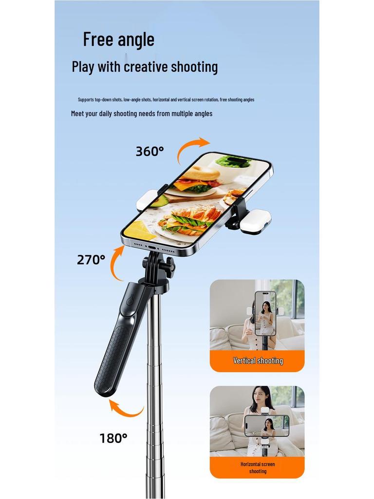 1.7m Anti-Shake Selfie Stick with Bluetooth Remote, Stabilizer, Telescopic Frame, Fill Light, and Mobile Holder for Live Streaming.