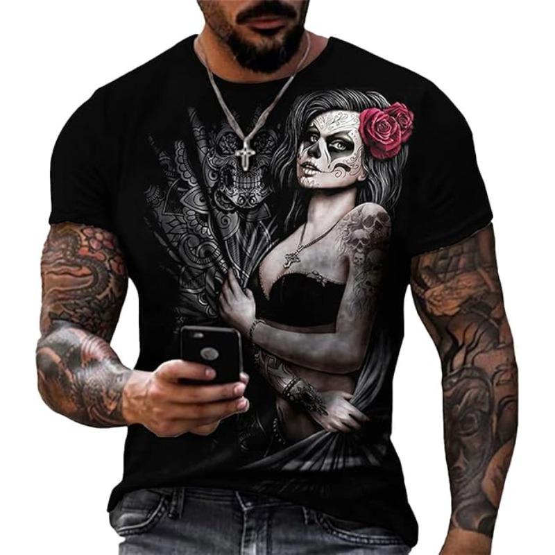 Men's Summer Short Sleeved 3D T-shirt Top Street Skull Pattern Men's Casual T-shirt Top  6XL
