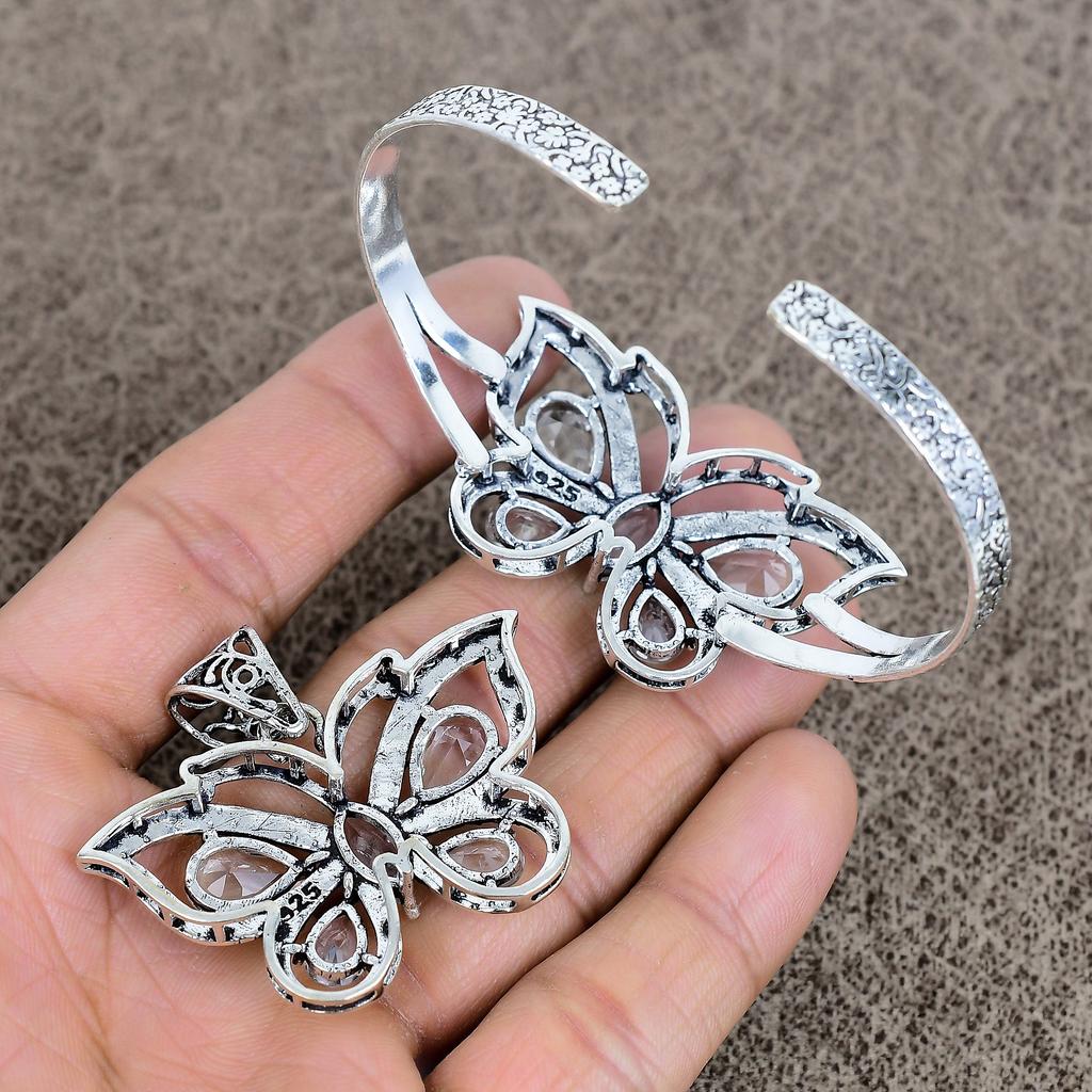 White Topaz Gemstone Handmade 925 Sterling Silver Jewelry Set KKG-97