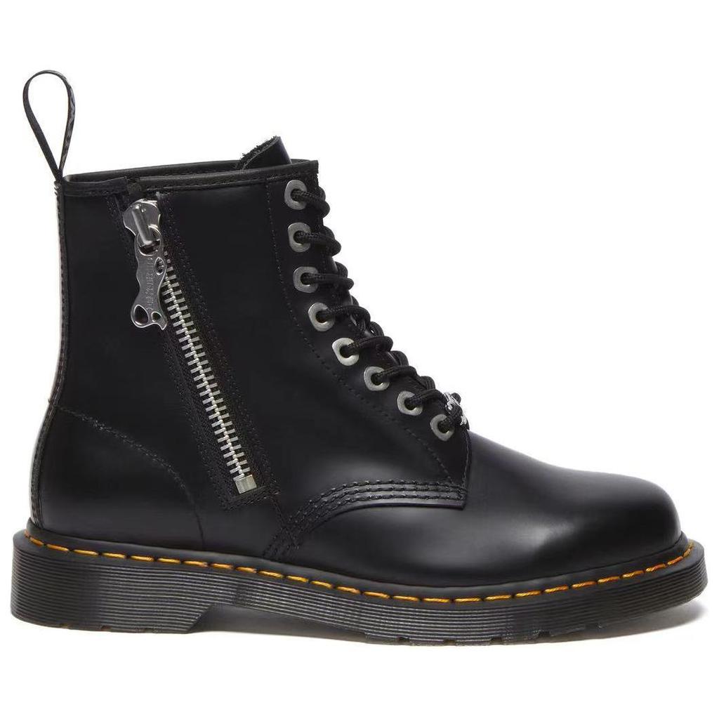 Dr. Martens 1460 Zip Black Polished Smooth Leather Round Toe Lace-Up Mid-Calf Boots Unisex Boots 32003001