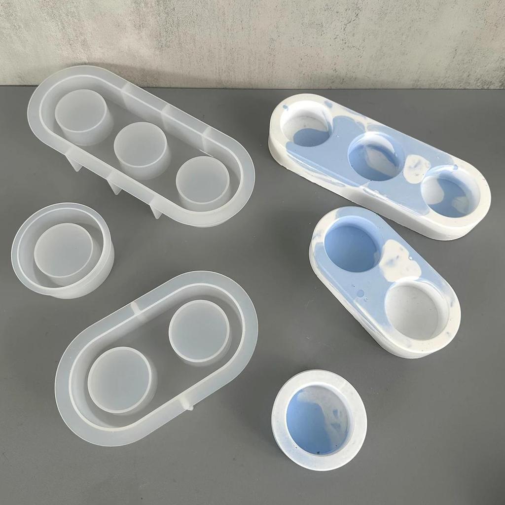 1hole/2holes/3holes Round Candle Holder Silicone Mold Cement Candlestick Mould DIY Plaster Epoxy Resin Handicraft Molds Home Dinner Decor