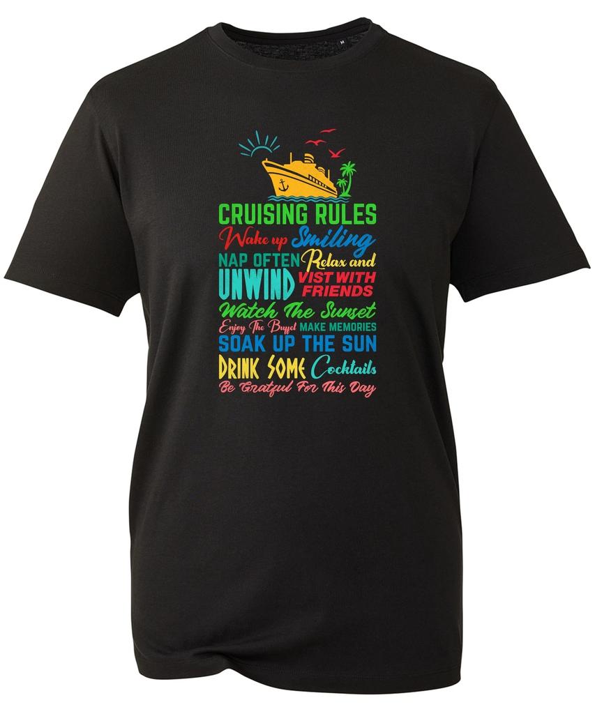 Cruise Rules T-Shirt Boat Ocean Lovers Sunset Vacations Quote Birthday Gift Tops