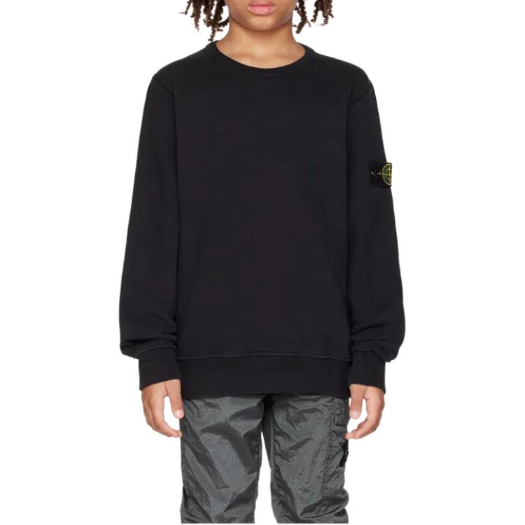 Stone Island Sweatshirt Slim Fit Solid Color Crew Neck Long Sleeve Kids tops Black 791661320-V0029
