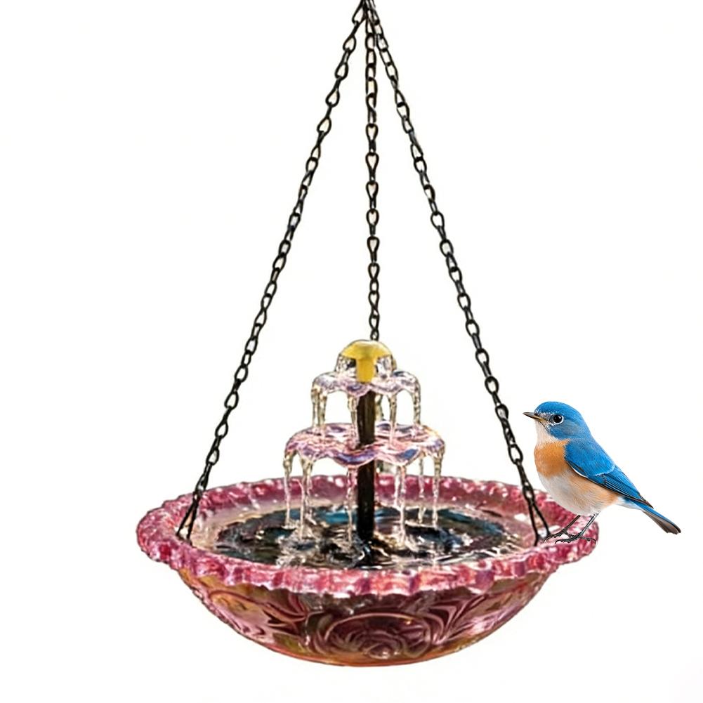 Resin Hanging Bird Bath With Solar ,Multi-Functional Basin For Bird Bath, Feeder And Drinking,Solar Powered Water For Bird Bath
