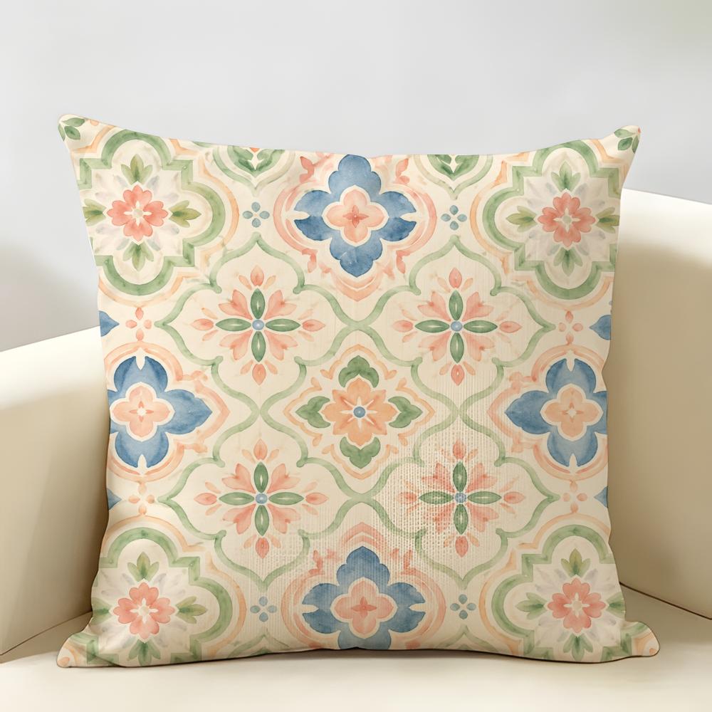 Pink Blue And Green Abstract Cushion Cover Durable Hypoallergenic Organic Linen Pillow Cover Short Size Washable Skin-Friendly