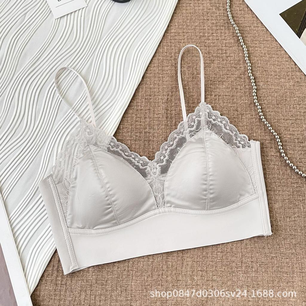 Underwear Women's French Satin Lace Bra Thin Traceless Bra No Steel Rim Beauty Back Sling
