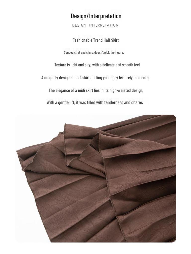 Miyake High Waist Double Pleated Midi Skirt - Spring/Autumn Slimming A-Line