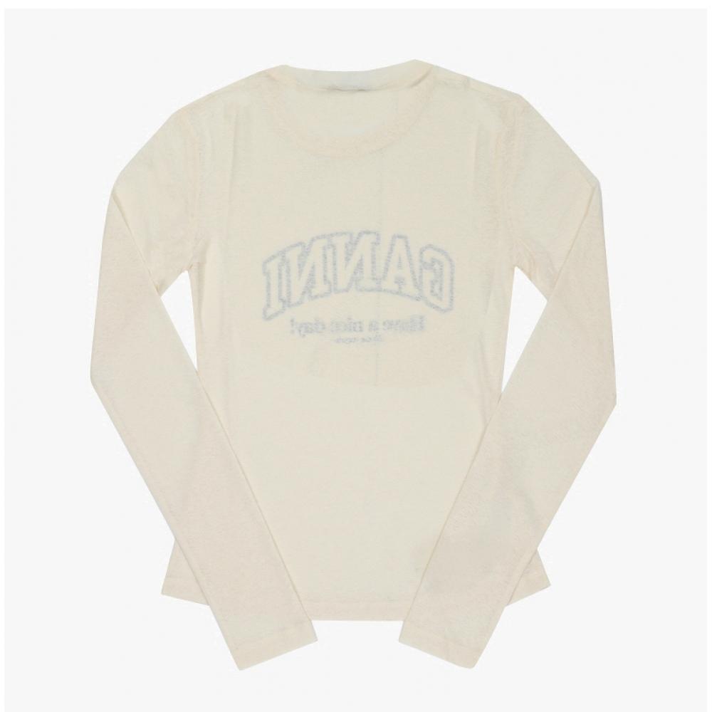 Ganni Women Long Sleeve Mesh Logo Tee T4297