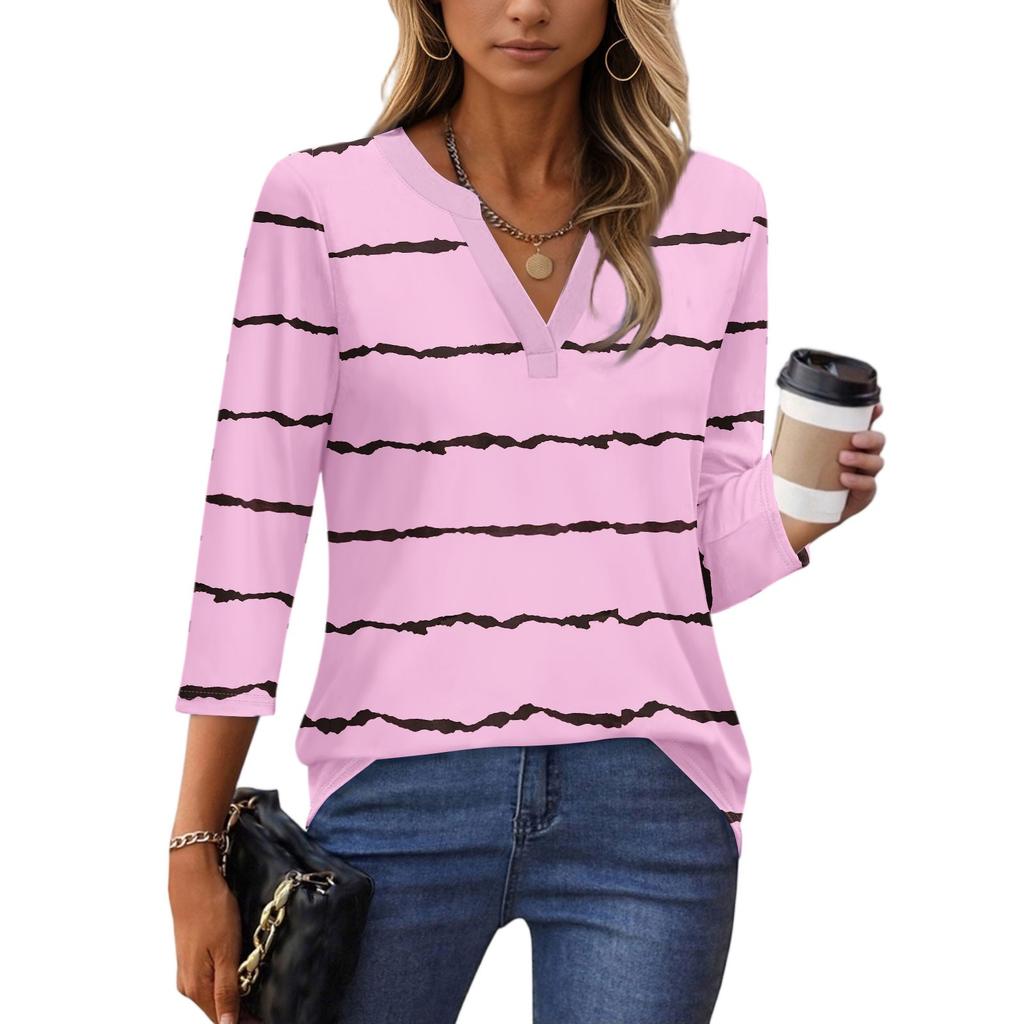 3/4 Sleeve Shirts For Women Tees Blouses Casual Plus Size Basic Tops Pullover Ladies Tunic Blouses