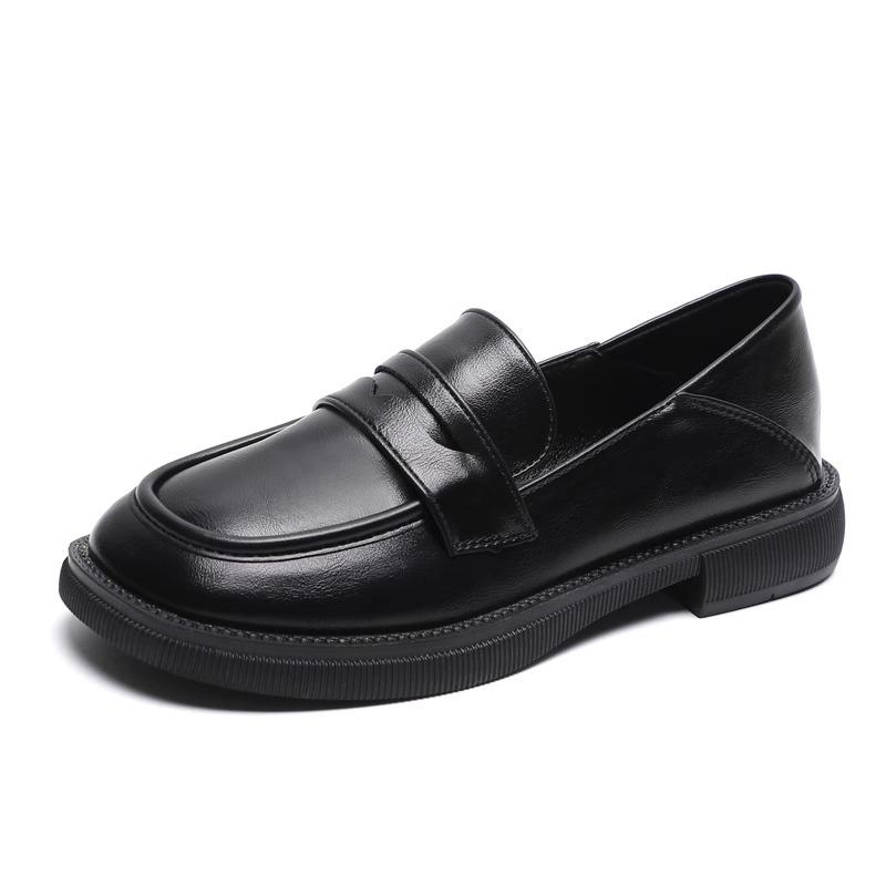 Retro British style small leather shoes women's 2025 spring and autumn new thick-soled one-pedal loafers popular black jk single shoes