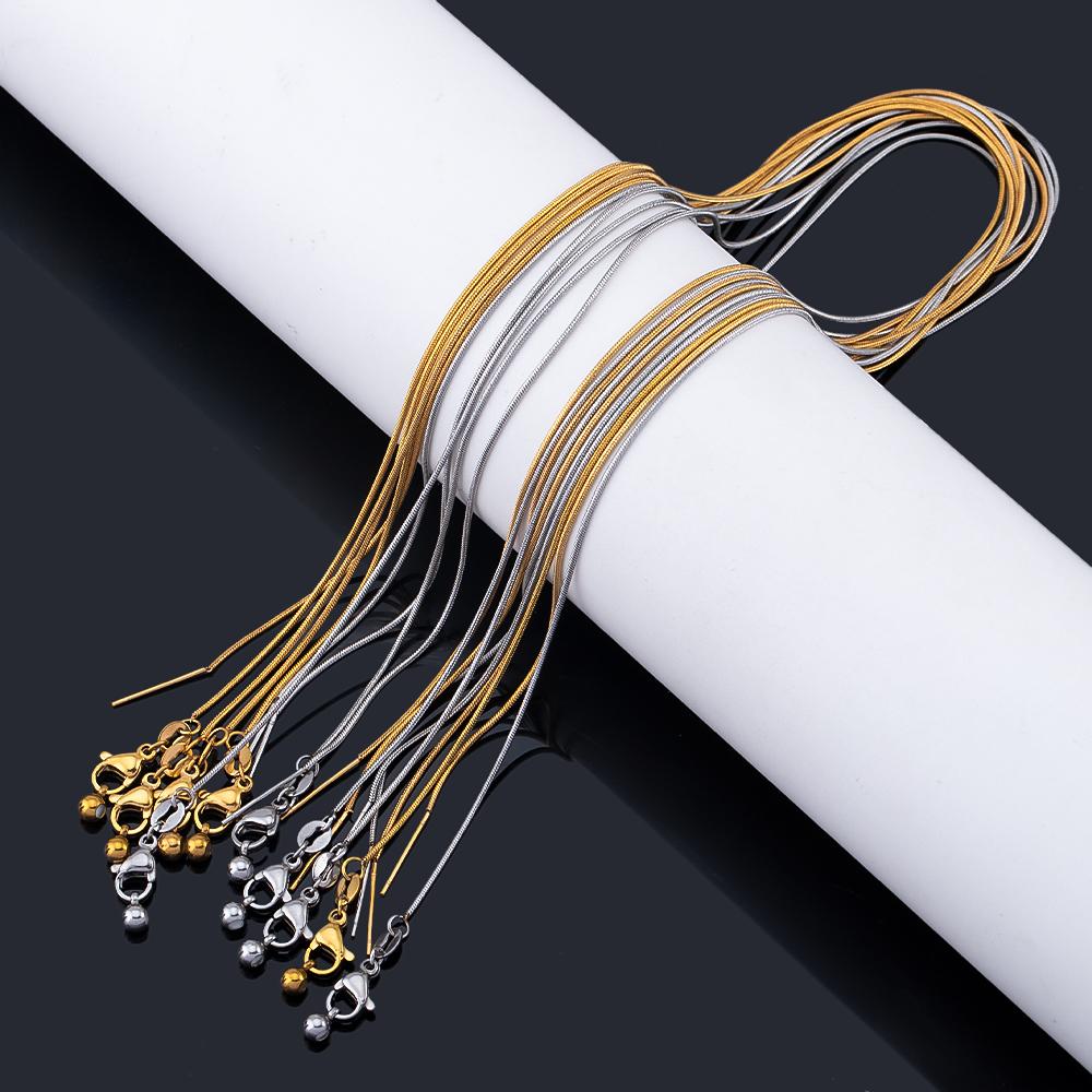 5pcs 1pc Stainless Steel Round Snake Chain Lobster Clasp Adjustable Stick with Silicon Bead Necklace Part Fashion Jewelry Making