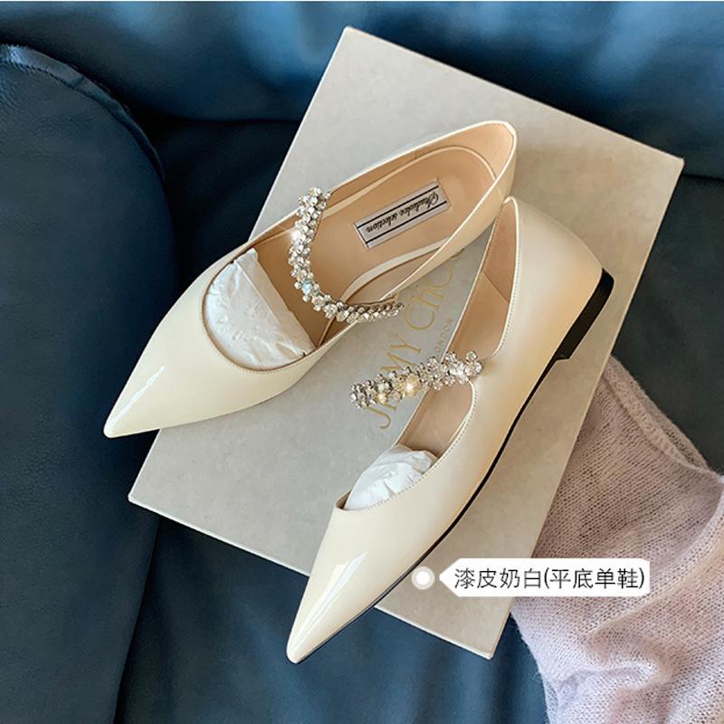 

Naked pink flat-soled single shoes female 2025 summer new Korean version pointed rhinestone shallow mouth fairy wind flat-heeled soft-soled boat shoes 40