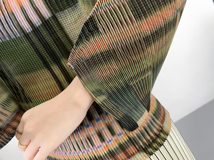 Miyake Pleats Akordeonový Top - Retro Color Block 7-rukávový Ležérní Krycí