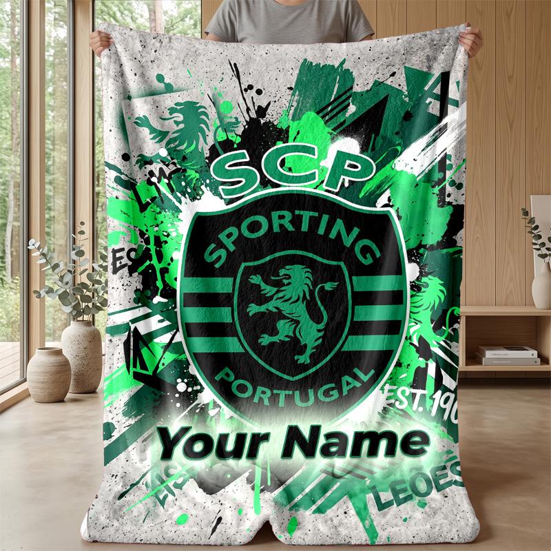 Flanelowy koc z własnym tekstem, Lekki, przytulny koc na łóżko, sofęSporting CP