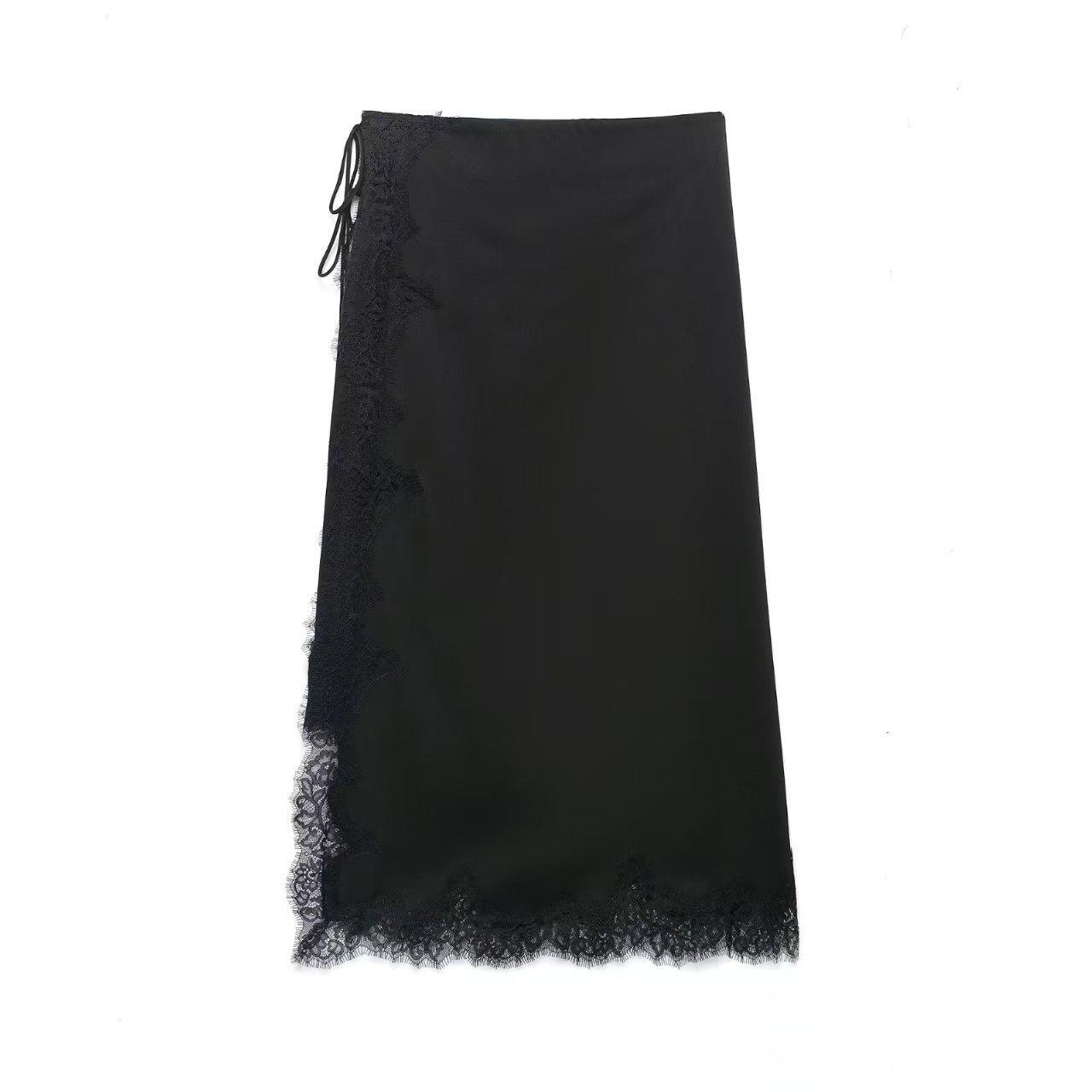 European & American Women s Slim Lace Patchwork Skirt - Autumn Trendy Fashion Medium чёрный