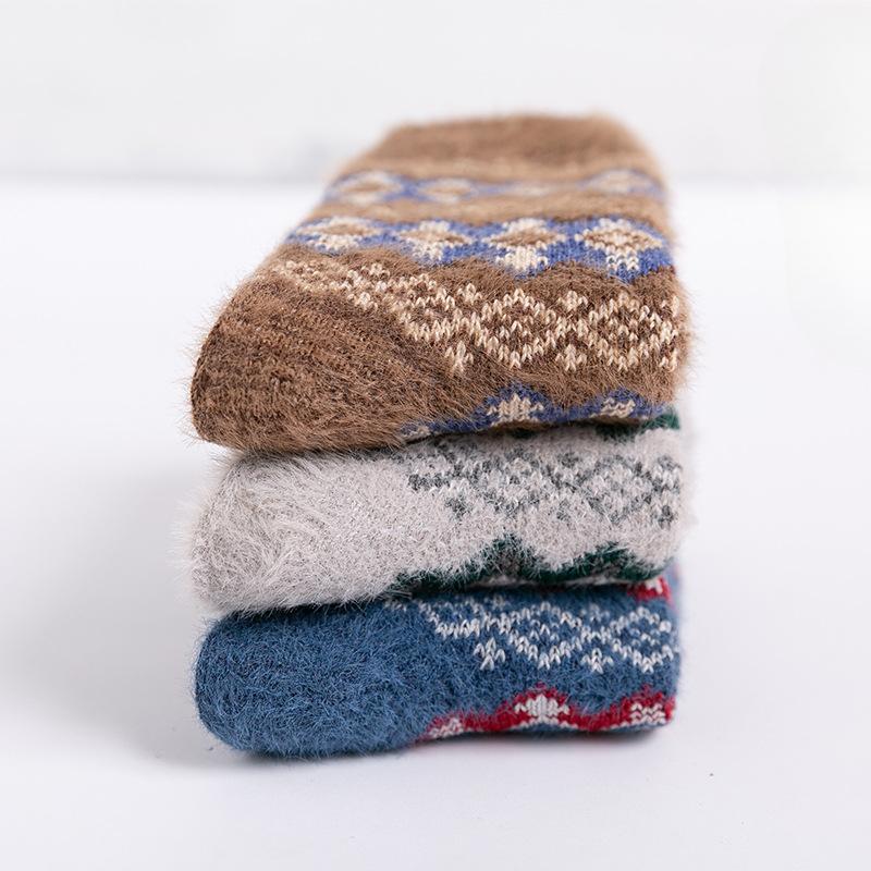 3 Pairs of Socks: Women's Mid-calf Socks with Thickened Faux Mink Wool and Warm Women's Rabbit Wool Socks