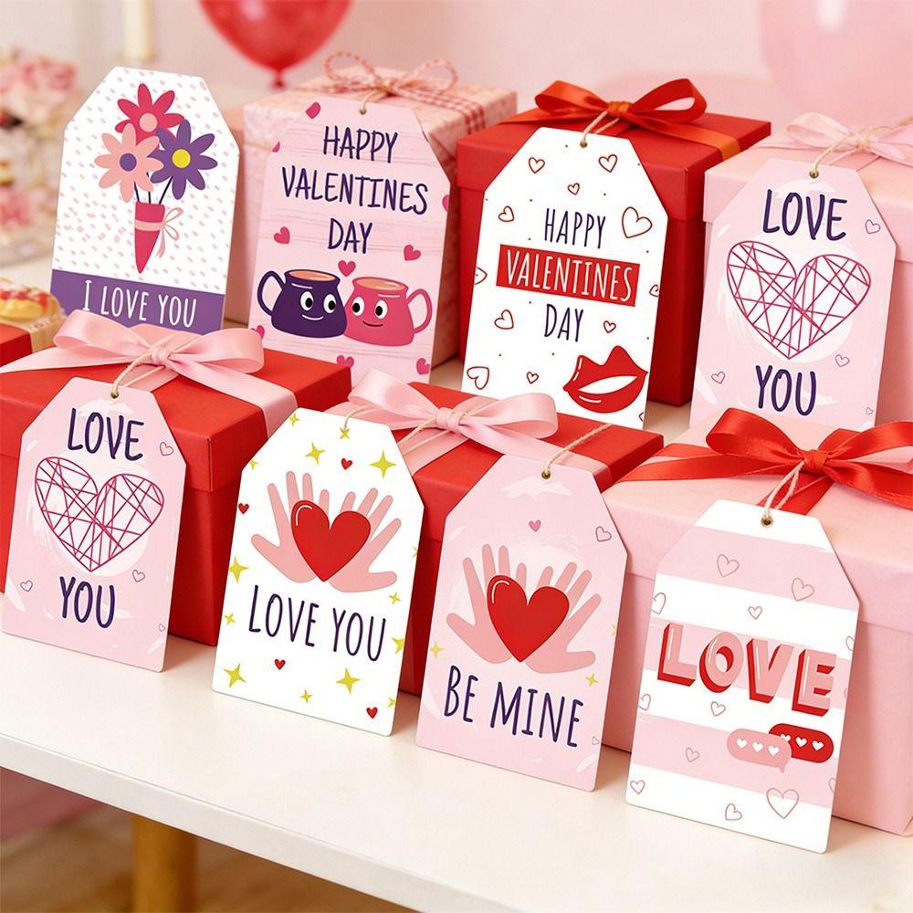 60pcs New 6 Styles Valentines Day Gift Tags DIY Hanging Gift Packaging Labeling with String Romantic Party Labels Home Decor
