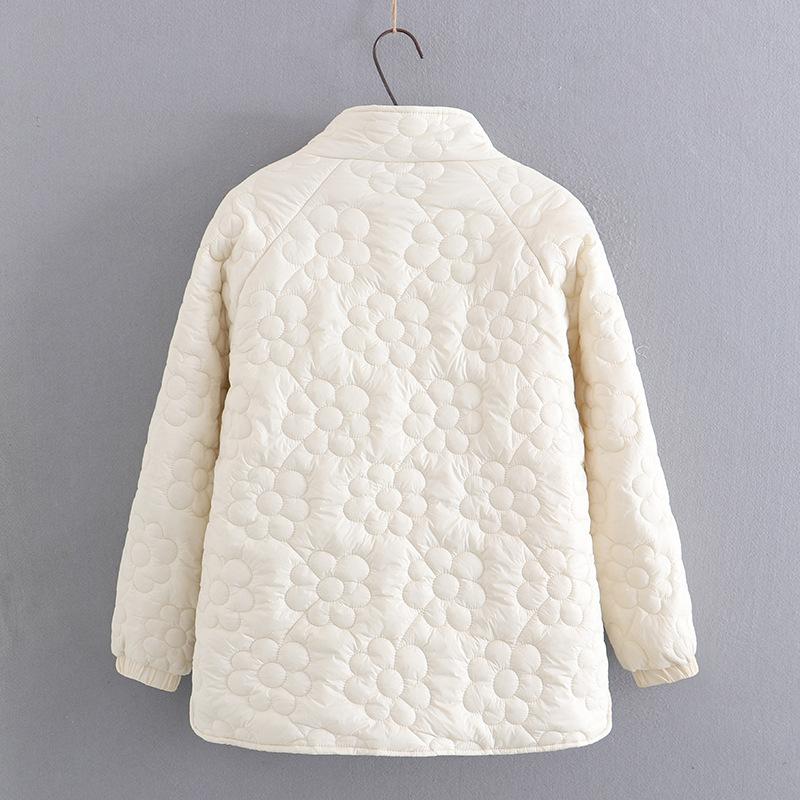 Autumn Winter Floral Pattern Stand Collar Cotton-Padded Jacket, Women Loose Fit Warm Casual Padded Outerwear Coat