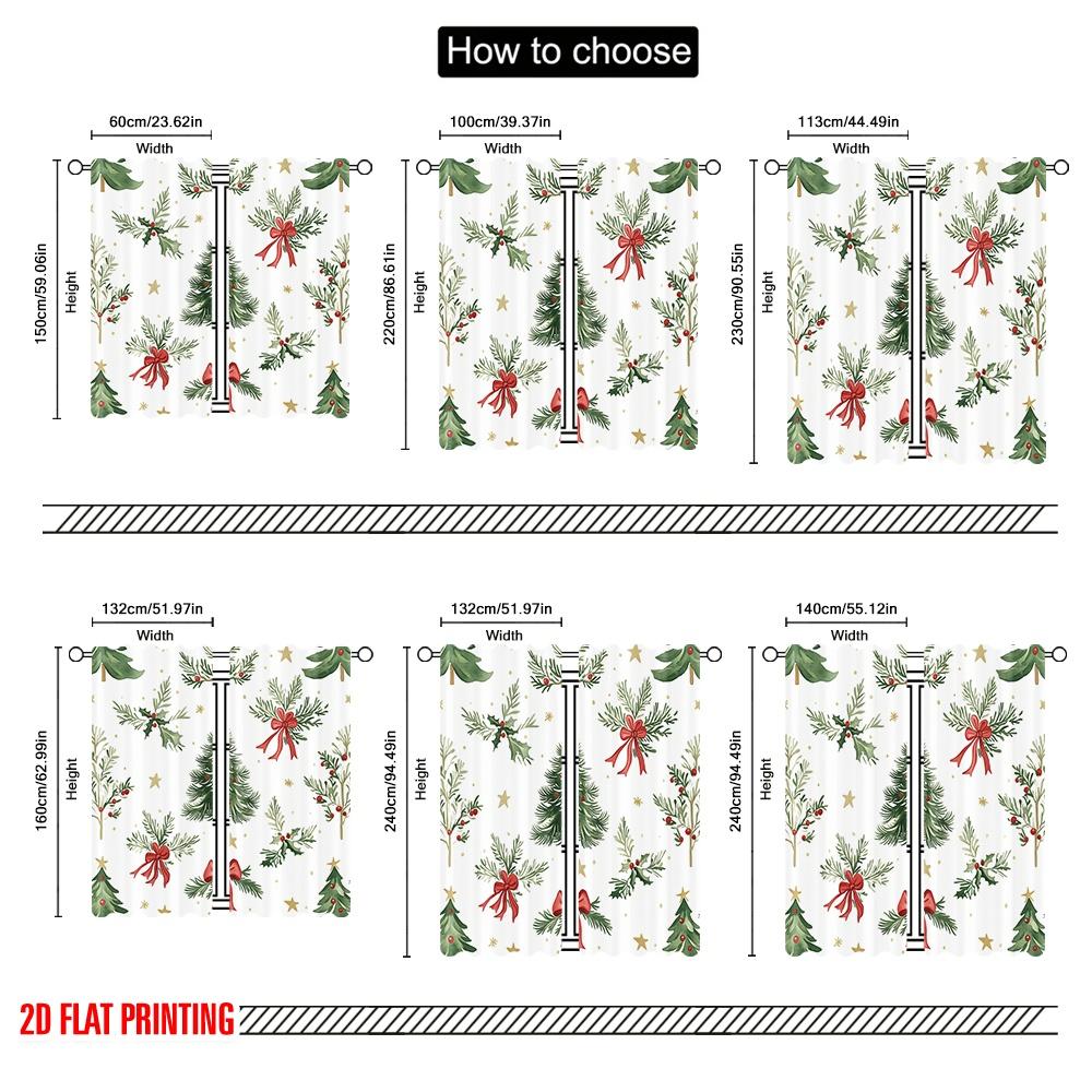 2 Stück, 2D-Flachdruck Beliebte Vorhangpaneele Weihnachtsbaum Stechpalmenbeeren Schleifen Vielseitiger Polyesterstoff (ohne Stange) Alles