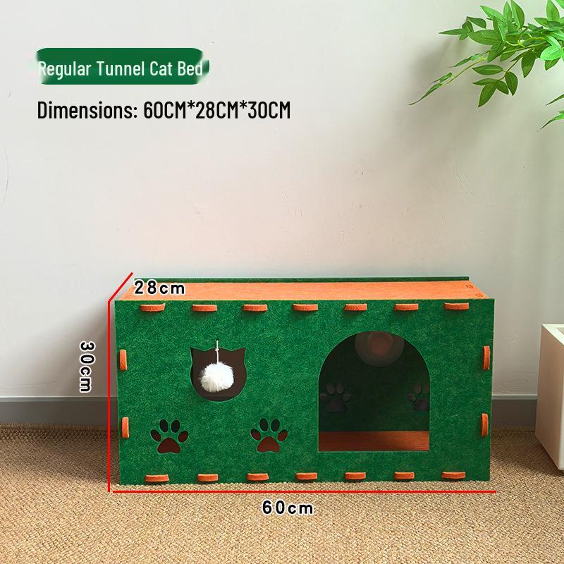 All-Season Felt Cat Bed & Tunnel: Scratch & Wear Resistant, Sleep & Play Combo, Boredom Reliever, Integrated Scratch Board Cat Tunnel