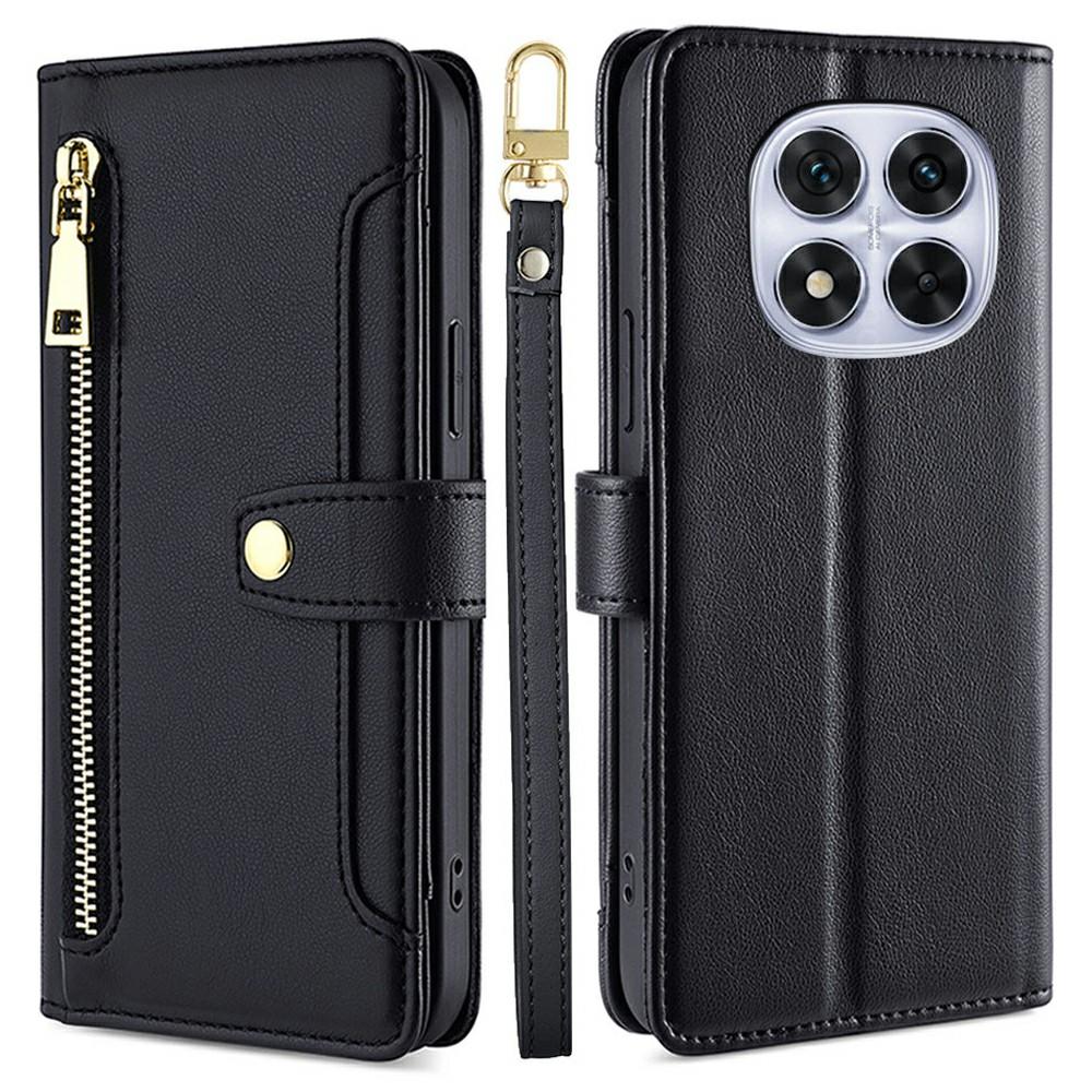 Kožené pouzdro pro Xiaomi Redmi Note 14 Pro 5G/Note 14 Pro+ 5G/Poco X7 5G Kapsa na zip Peněženka Kryt na telefon se 2 popruhy